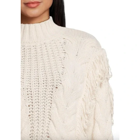 SANCTUARY Sweater Size XL NEW Crafted Fringe Sweater Chalk Cream - Picture 4 of 8